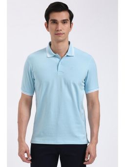 Peter England - Men Light Blue Print Polo Neck T-Shirt
