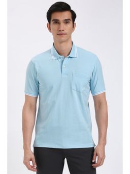 Peter England - Men Light Blue Print Polo Neck T-Shirt