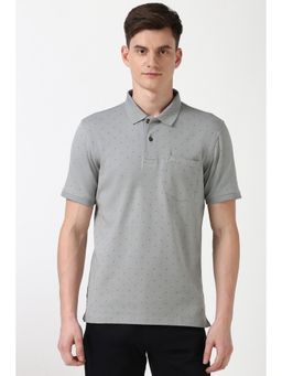 Peter England - Men Grey Print Polo Neck T-Shirt
