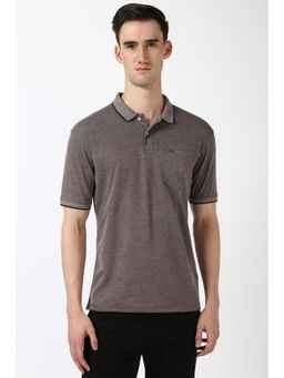 Peter England - Men Brown Textured Polo Neck T-Shirt