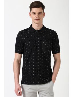 Peter England - Men Black Print Polo Neck T-Shirt