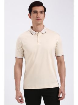 Peter England - Men Beige Solid Polo Neck T-Shirt