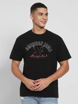 American Eagle - Men Black Embroidered Logo Graphic T-Shirt