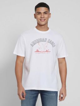 American Eagle - Men White Embroidered Logo Graphic T-Shirt