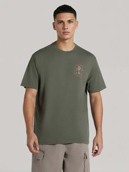American Eagle - Men Olive Embroidered Logo Graphic T-Shirt