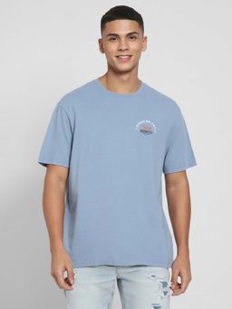 American Eagle - Men Blue Embroidered Logo Graphic T-Shirt