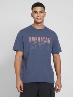 American Eagle - Men Navy Blue Embroidered Logo Graphic T-Shirt