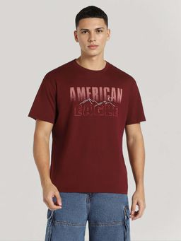 American Eagle - Men Maroon Embroidered Logo Graphic T-Shirt