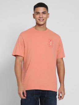 American Eagle - Men Peach Embroidered Logo Graphic T-Shirt