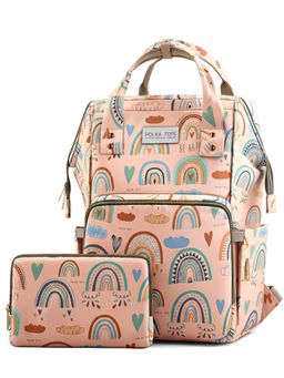 Polka Tots - Stylish Multifunctional Rainbow Diaper Bag For Mothers Travel With Pouch - Pink