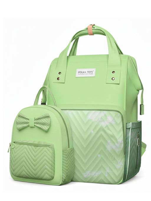 Polka Tots Green Mama Mini Luxe Duo Diaper Bag with Attached Bow and Bag Pack (Set of 2)