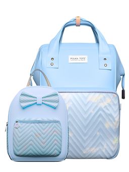 Polka Tots - Blue Mama Mini Luxe Duo Diaper Bag with Attached Bow and Bag Pack (Set of 2)