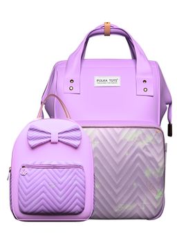 Polka Tots - Purple Mama Mini Luxe Duo Diaper Bag with Attached Bow and Bag Pack (Set of 2)