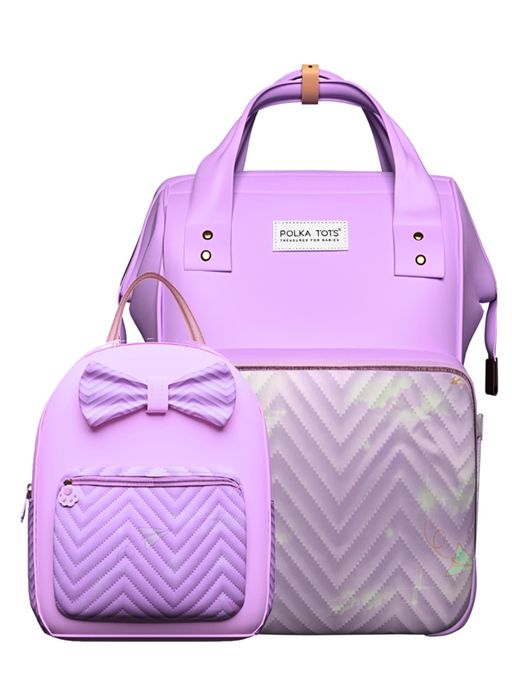 Polka Tots Purple Mama Mini Luxe Duo Diaper Bag with Attached Bow and Bag Pack (Set of 2)
