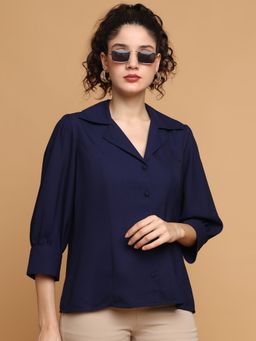 BLANC9 - Navy Cuban Collar Three Fourth Sleeves