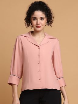 BLANC9 - Dusty Pink Shirt with Contrast Piping At Sleeves