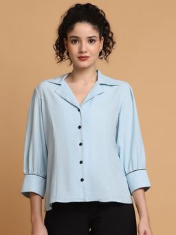 BLANC9 - Sky Blue Shirt with Contrast Piping At Sleeves