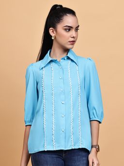 BLANC9 - Deep Cyan Blue Lace Detail Shirt