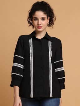 BLANC9 - Black Contrast Lace Detail Shirt