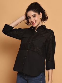 BLANC9 - Black Lace Inserted Front Pocket Shirt