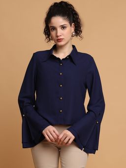 BLANC9 - Navy Blue Bell Sleeves Shirt