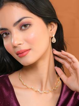 Voylla - Sparkling Elegance Chic Gold-Plated American Diamond Necklace Set