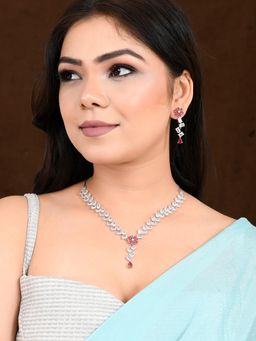 Voylla - Sparkling Elegance Luminous Pink American Diamond Statement Jewellery Set