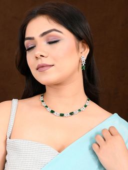 Voylla - Sparkling Elegance Vintage Charm Green American Diamond Necklace Set