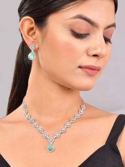 Voylla - Sparkling Elegance Graceful Halo American Diamond Necklace Set