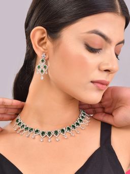 Voylla - Sparkling Elegance Dew-Kissed American Diamond Necklace Set