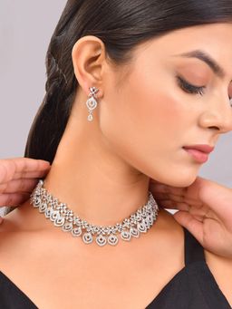 Voylla - Sparkling Elegance Floral Whispers American Diamond Necklace Set