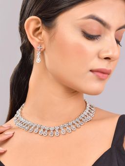 Voylla - Sparkling Elegance Teardrop Glamour American Diamond Necklace Set