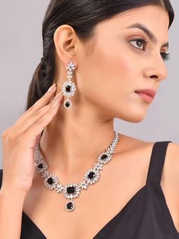 Voylla - Sparkling Elegance Luminous Black American Diamond Necklace Set