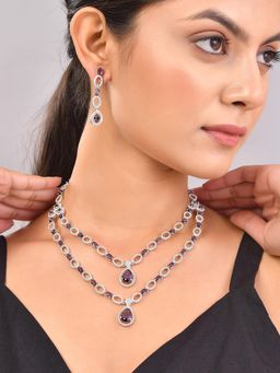 Voylla - Sparkling Elegance Modern Royalty Layered American Diamond Necklace Set