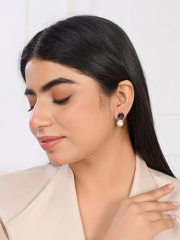 Voylla - Sparkling Elegance Regal Purple Gemstone Brass Earrings