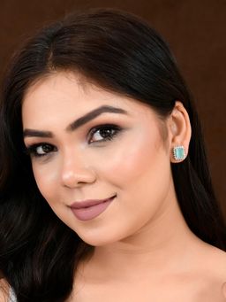 Voylla - Sparkling Elegance Serene Aqua American Diamond Studs Earrings