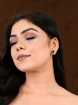 Voylla - Sparkling Elegance Emerald American Diamond Studs Earrings