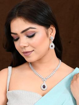 Voylla - Sparkling Elegance Radiant Regal Purple American Diamond Necklace Set