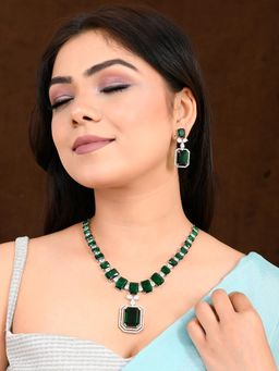 Voylla - Radiant Emerald Green American Diamond Necklace Set A“ Voylla