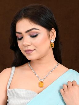 Voylla - Sparkling Elegance Glamorous Amber Yellow American Diamond Necklace Set