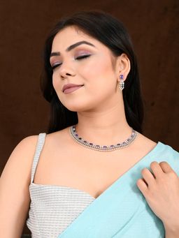 Voylla - Sparkling Elegance Glamorous Purple American Diamond Necklace Set