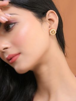 Voylla - Sparkling Elegance Luminous Floral American Diamond Studs Earrings