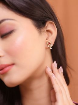 Voylla - Sparkling Elegance Radiant Pink American Diamond Studs Earrings