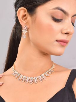 Voylla - Sparkling Elegance Timeless Luxury Pink American Diamond Necklace Set