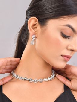 Voylla - Sparkling Elegance Chic American Diamond Necklace Set