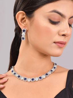 Voylla - Sparkling Elegance Symphony Blue American Diamond Necklace Set