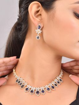 Voylla - Sparkling Elegance Blue Allure American Diamond Necklace Set
