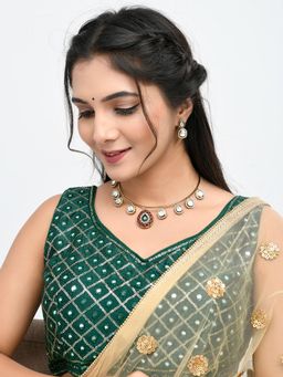 Voylla - Hasli Radiant Blue and Green Kundan Studded Golden Necklace Set