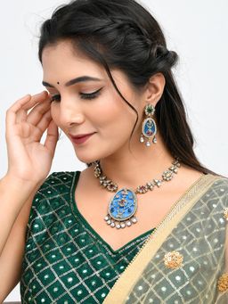 Voylla - Hasli Floral Elegance Multi-Coloured Kundan Necklace Set