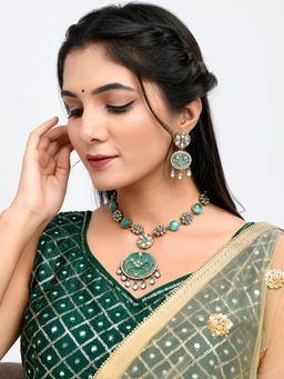 Voylla - Hasli Turquoise Elegance Gold Kundan Necklace Set